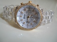 Women's Clear/Gold Finish Rhinestone Boyfriend Fashion Dressy/Casual Watch