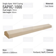 3x Narrow Cast Stone Apex Wall Copings, 160mm x 1000mm, 3 Colours