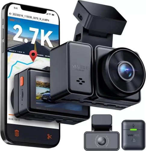 Vantrue E2 2.7K WiFi Dual Dash Cam, 1440P Front and Rear Dash Camera with GPS Sp