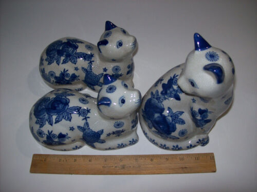 Set di (3) statuine gatto vintage in ceramica blu Delft, OTTIME CONDIZIONI! - Foto 19 di 19