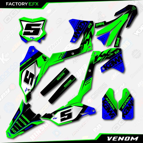 Green & Blue Venom Graphics Kit fits 19-23 Kawasaki KXF450 KX450 Plate KX450F - Foto 1 di 6