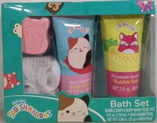 NEW Squishmallows Bath Set Includes Bubble Bath Body Wash Bath Bomb Bath Pouf