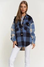 NWT DAVI & DANI SHACKET jacket SHIRT  SM-3X vibrant BLUE plaid western preppy