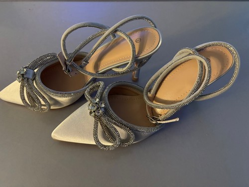 Silver/Grey Double Bow Bridal/wedding/Evening Stiletto Shoes Size 5(38) NIB