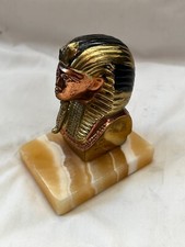 Egyptian Brass Handmade Multi-color King Tut Statue On Alabaster Base 4.25" Sale
