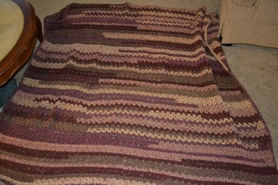 NEW Hand -crocheted bulky afghan throw brown/maroon/beige acrylic wool blend