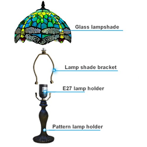 10 inch Tiffany Green Dragonfly Style Table Lamp Stained Glass Shade Home Decor - Picture 14 of 18