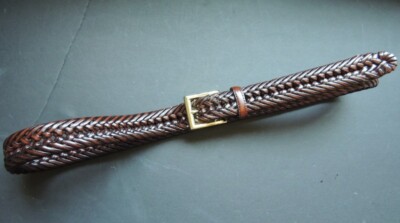 AGE Belt Men s 42/ 105 Brown bonded Leather Braided Gold Tone Buckle Thick