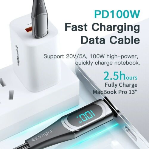 PD 100W USB C to USB C Cable Fast Charging Cord LED Display Type-C Charger✧ - Picture 4 of 14