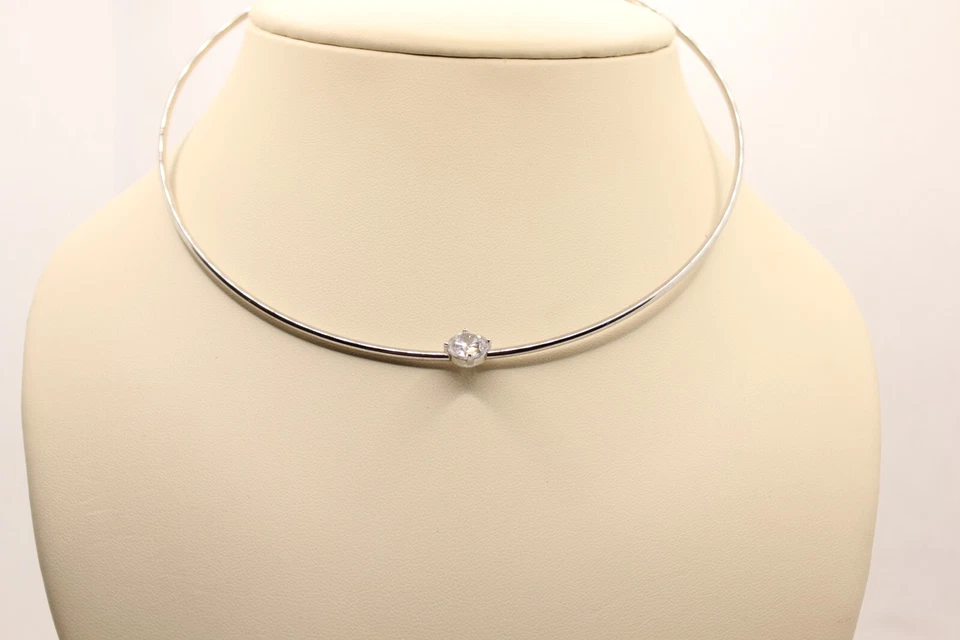 COLLANA RIGIDA ARGENTO RODIATO CON ZIRCONE BIANCO MM 7 DIAM. CM 12 EXPLOIT - Immagine 3 di 4