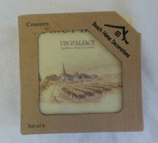 Stoneware Coasters Set 4 NIB Pinot Blanc Vinyard Scene 4" X 3.75" Multicolor
