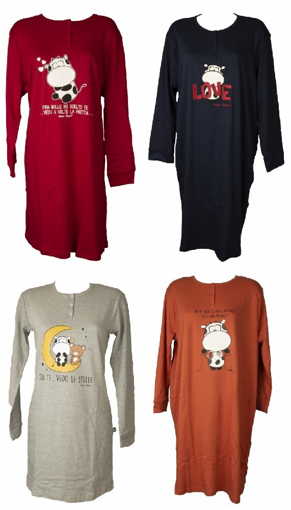 CRAZY FARM camisón de mujer sobre talla grande algodón interlock invierno cuello