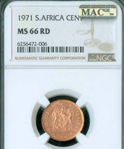 1971 SOUTH AFRICA CENT NGC MS66 RD MAC SPOTLESS ONLY 1 FINER RARE IN RED *