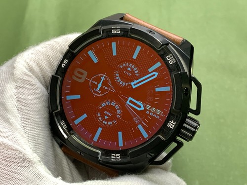 DIESEL DZ-4395 Red Dial Black Leather CHRONOGRAPH Date 5 ATM QUARTZ MEN'S WATCH - Picture 7 of 17
