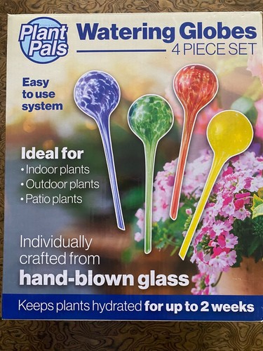 4 Piece Plant Watering Globe Set Colorful Hand-Blown Glass NEW IN BOX - Picture 1 of 2
