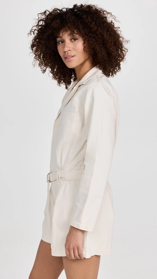 NWT- rag & bone Pleated Denim Long-Sleeve Romper, Ecru - Size Medium - Image 3 of 4