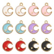 60x Multicolour Star Moon Charms Enamel Alloy Crescent Charms for Jewelry Making