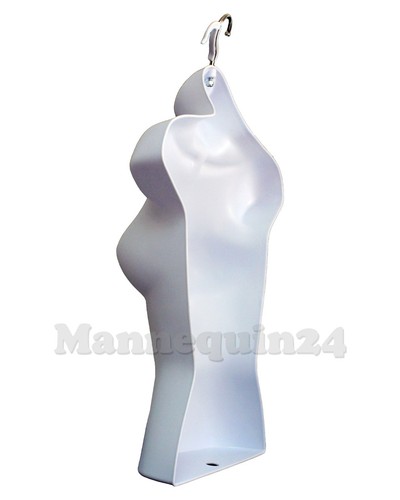 3 Pack Female Torso Mannequins - White Plastic Hanging Body Forms with Hanger - Picture 3 of 4