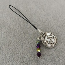 GEMINI Cell Phone Charm Strap Antique Silver Tone Crystal Bead Intelligent Gift
