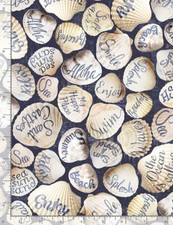 Beach Cotton Quilt fabric Timeless Treasures BTY Words on Sea Shells