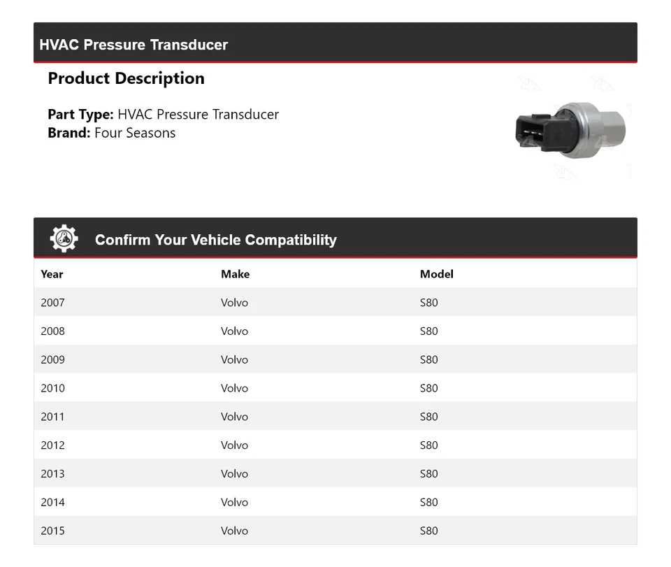 Transductor de presión de climatización para Volvo S80 2007-2015 4 estaciones 2008 2009 2010 2011 Foto 2 de 4