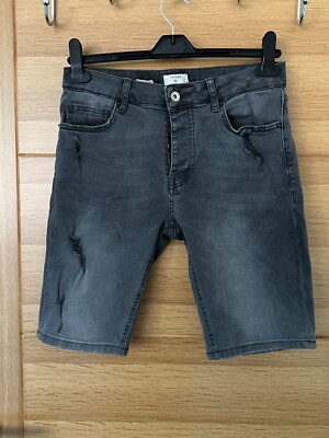 Topman Jeans Shorts Topman Stretch Skinny Grey Ripped Denim Shorts