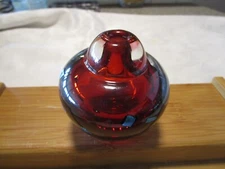 Hand Blown Sharon Fujimoto Art Glass Red  Bud Vase Shimmer Accents Signed 1990's