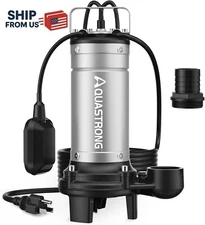 Aquastrong 1HP Sewage Sump Pump, Stainless Steel, 115V Automatic Float Switch