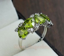 Natural Green Peridot 7 MM Hear 925 Sterling Silver August Birthstone Women Ring