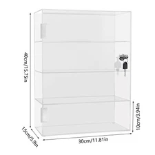 Acrylic Display Case Countertop Clear Box Dustproof Shelves Showcase with Lock