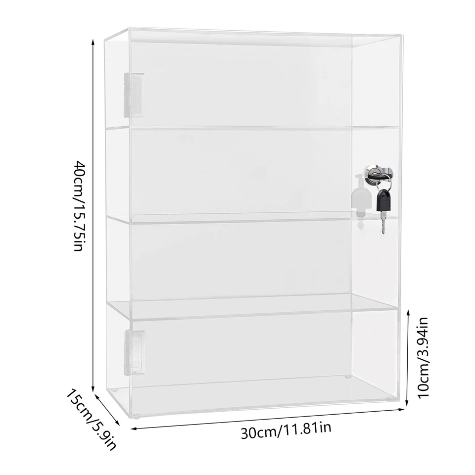 Clear Acrylic Display Case Countertop Box Dustproof Shelves Showcase with Lock - Image 3 of 4