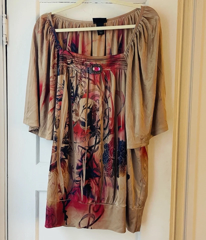 Top túnica floral de otoño Lane Bryant para mujer talla 22/24 volante boho campesino artístico Foto 2 de 4