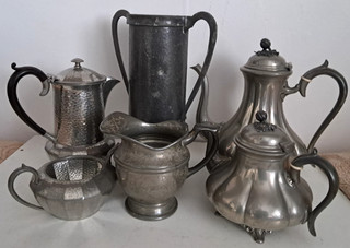 3.2 KG Mixed Job Lot of Pewter Antique Tankard Double Handled/Tea/ Coffee Pots