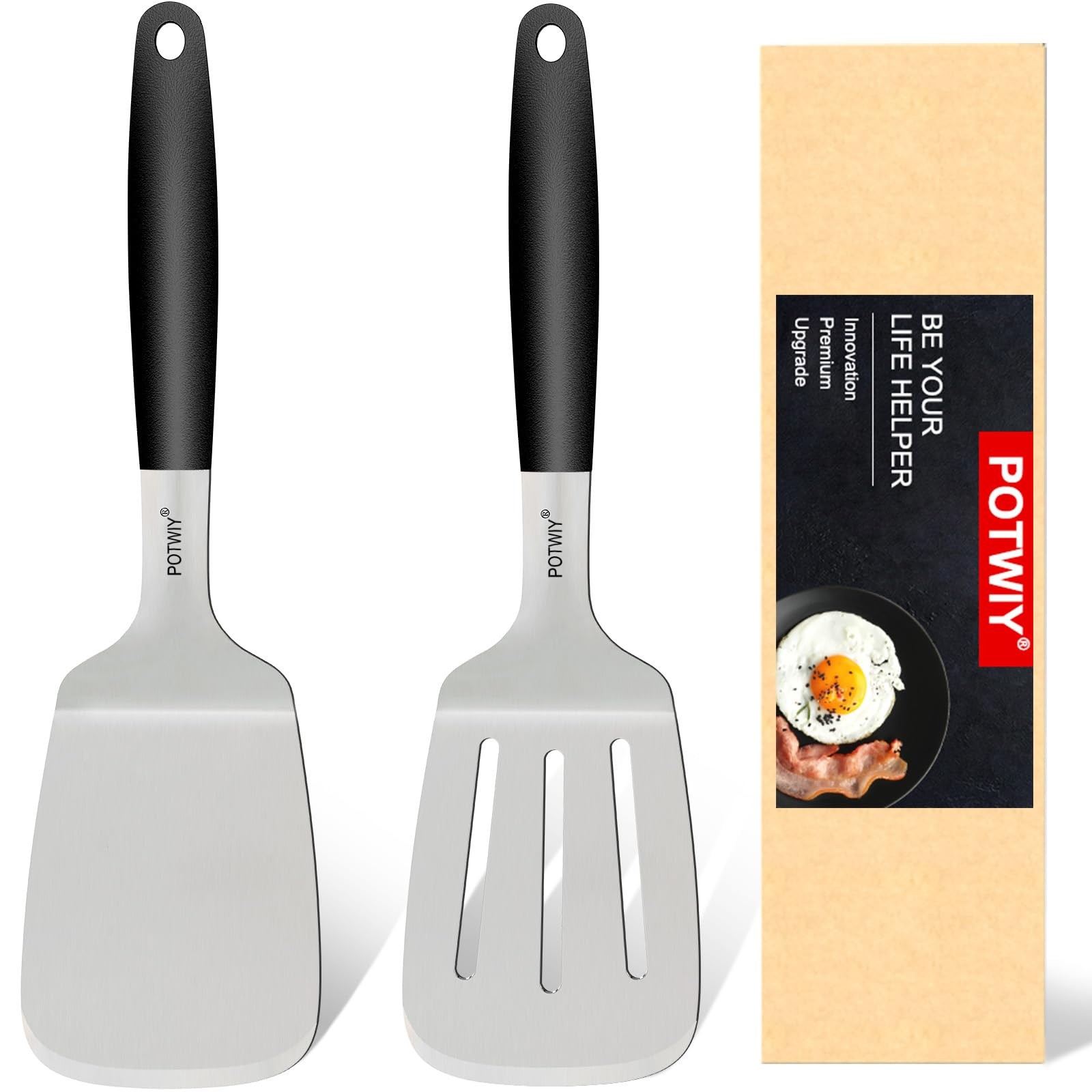 Stainless Steel Wide Spatula Set, Heavy Duty Large Metal Spatulas for Cast Ir...