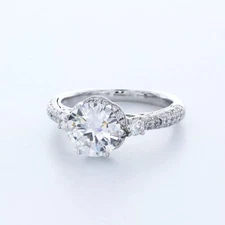 Side Stone Engagement Ring 14K Gold Halo 2.34 CT Round Lab-Grown Diamond F VS1