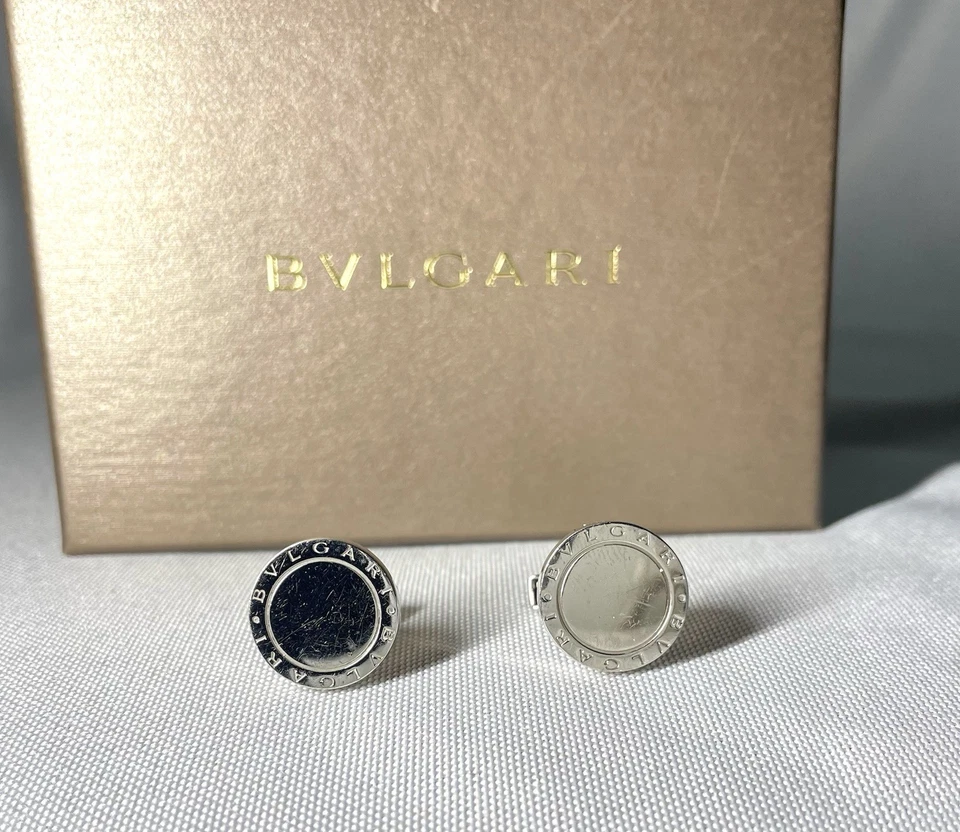 Autentici rari gemelli in argento sterling ovale con logo BVLGARI B-ZERO SV92... - Immagine 3 di 4