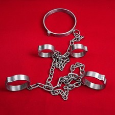 Stainless Steel Bondage Handcuffs Ankle Cuffs Neck Collar Heavy Duty Shackles SM