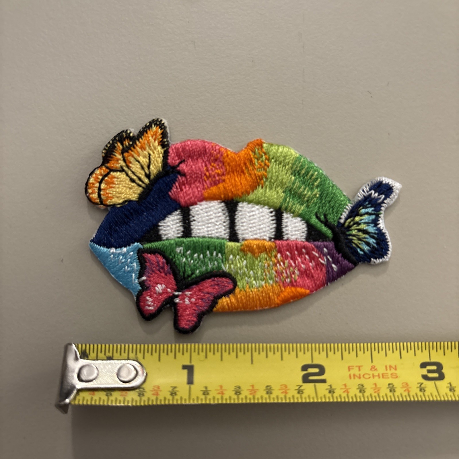 Butterfly Kisses (Embroidered Iron on Patch) Lips Happy Nature Abstract Art