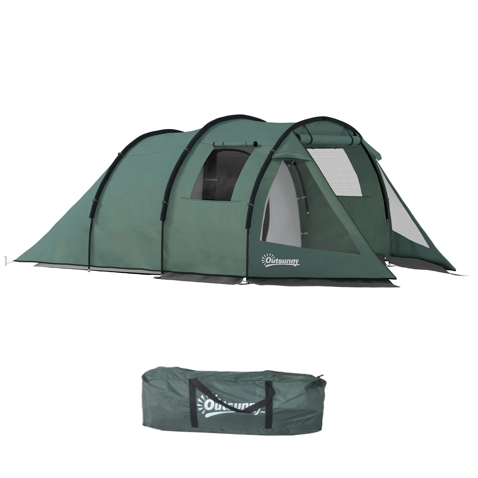 Outsunny 3-4 Persons Tunnel Tent, Two Room Camping Tent w/ Windows, Green
Opens in a new window or t
