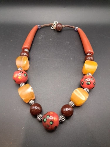Vintage African Trade Bead Necklace Bakelite,  Clay, Lucite  Beads Jewelry