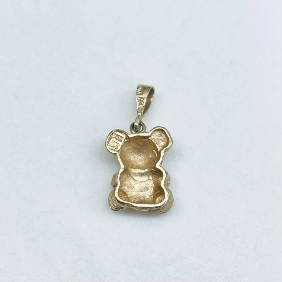 14k Yellow Gold Teddy Bear Bow Tie Pendant Charm - Image 4 of 4