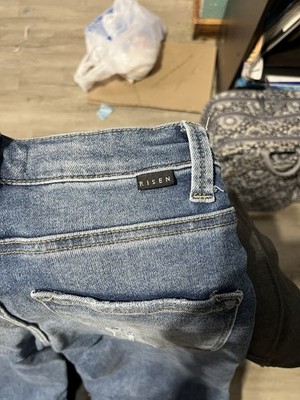 RISEN JEANS Distressed Stretch Blue Denim 5-Pocket Button Zip Women's Jeans