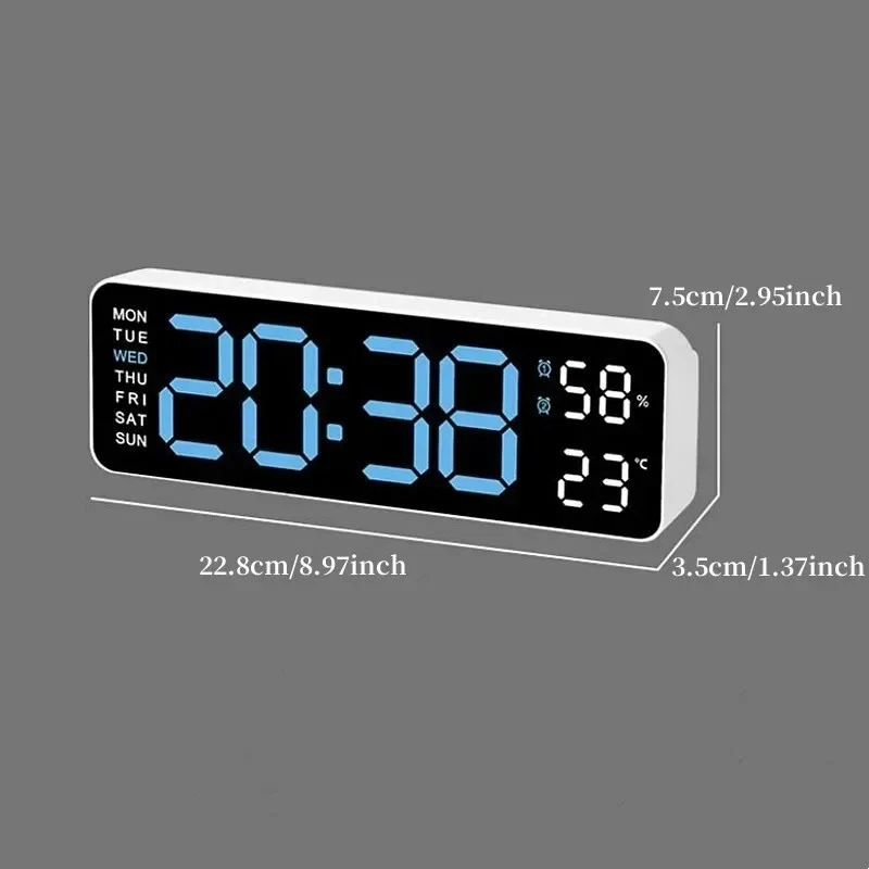 9 Inch Large Digital Wall Clock USB Powered TEMP Humidity Dimmer 12/24H Battery - Image 3 of 4