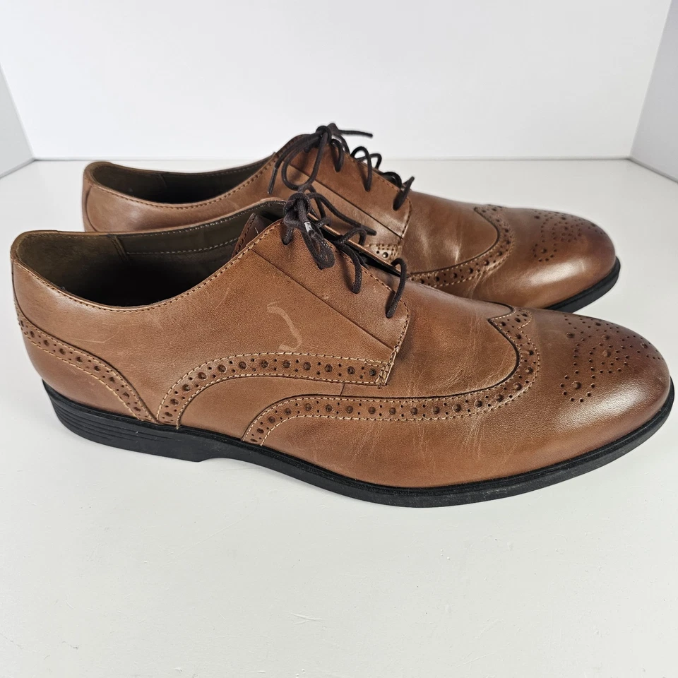 Hush Puppies мужской размер 15 широкий коричневый кожаный Wingtip Оксфорд платье туфли комфорт - Изображение 4 из 4