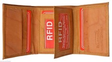 Mens Trifold Leather Wallet RFID Blocking Tan New Marshal