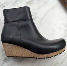 Papillio Womens Black Leather Wedge Ankle Boo...