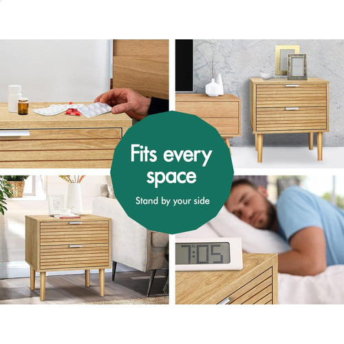 ALFORDSON Bedside Table Nightstand Side Storage Cabinet Slatted Drawer Oak - Picture 3 of 12