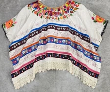 Guatemala Huipil Poncho Womens One Size Embroidered Floral Boho Festival Top