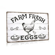 Vintage Farmhouse Tin Metal Signs Home D cor, "Farm Fresh Eggs" Wall Art 