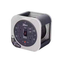 25 Ft. 16/3 Extension Cord Storage Reel with 3 Grounded Outlets 2 USB 3.4 Amp an